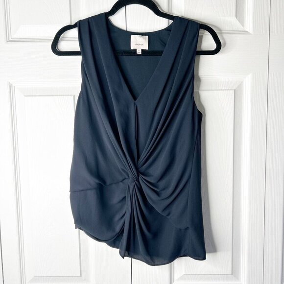 Cinq a Sept Abby Navy Blue 100% Silk Knotted Blouse Women's Size X-Small XS - Picture 1 of 8